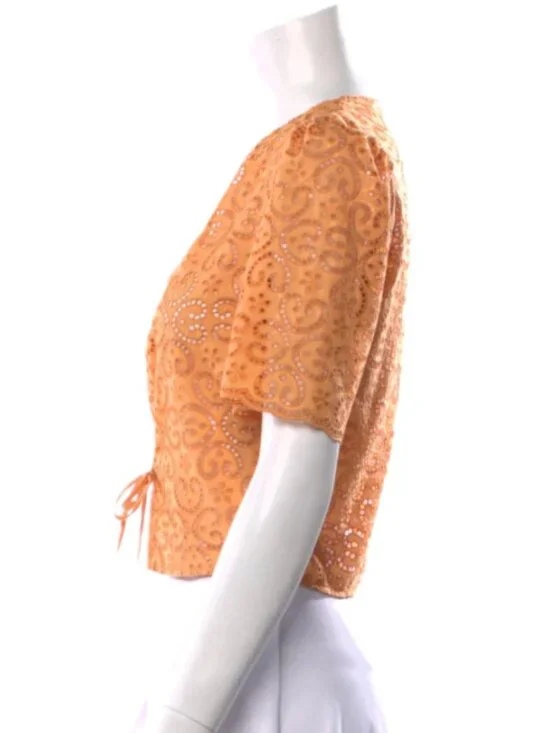 Sandro V-Neck Short Sleeve Eyelet Lace Blouse Orange Size 1 - Picture 2 of 3